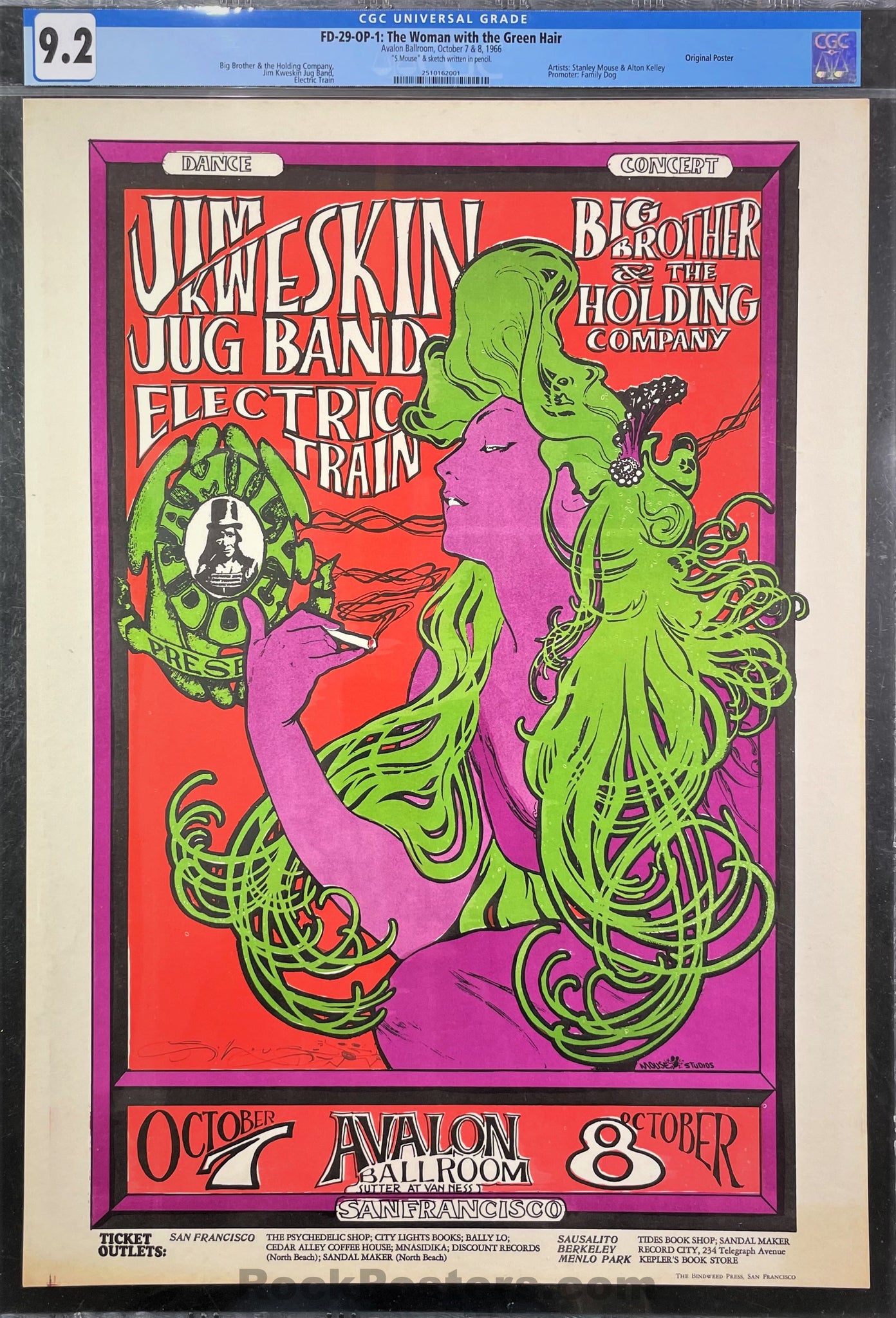 AUCTION - FD-29 - Big Brother Janis Joplin - Mouse SIGNED - 1966 Poster - Avalon Ballroom - CGC Graded 9.2