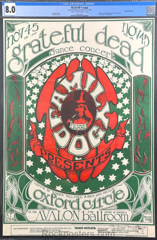 AUCTION -  FD-33 - Grateful Dead - Mouse Signed - 1966 Poster - Avalon Ballroom - CGC Graded 8.0