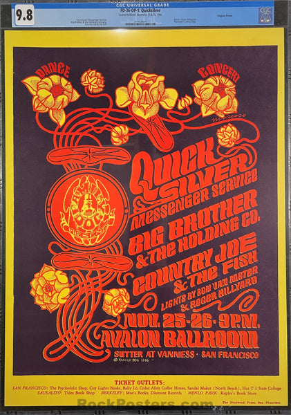 AUCTION - FD-36 - Quicksilver Messenger Service - 1966 Poster - Avalon Ballroom - CGC Graded 9.8