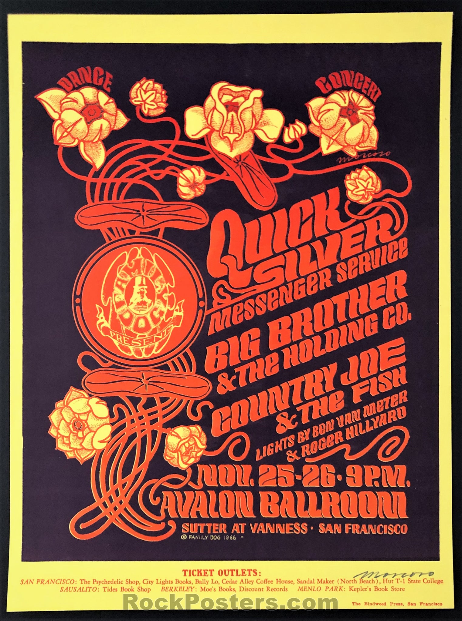 AUCTION - FD-36 - Big Brother Janis Joplin QMS - Moscoso Signed - Avalon Ballroom - Mint