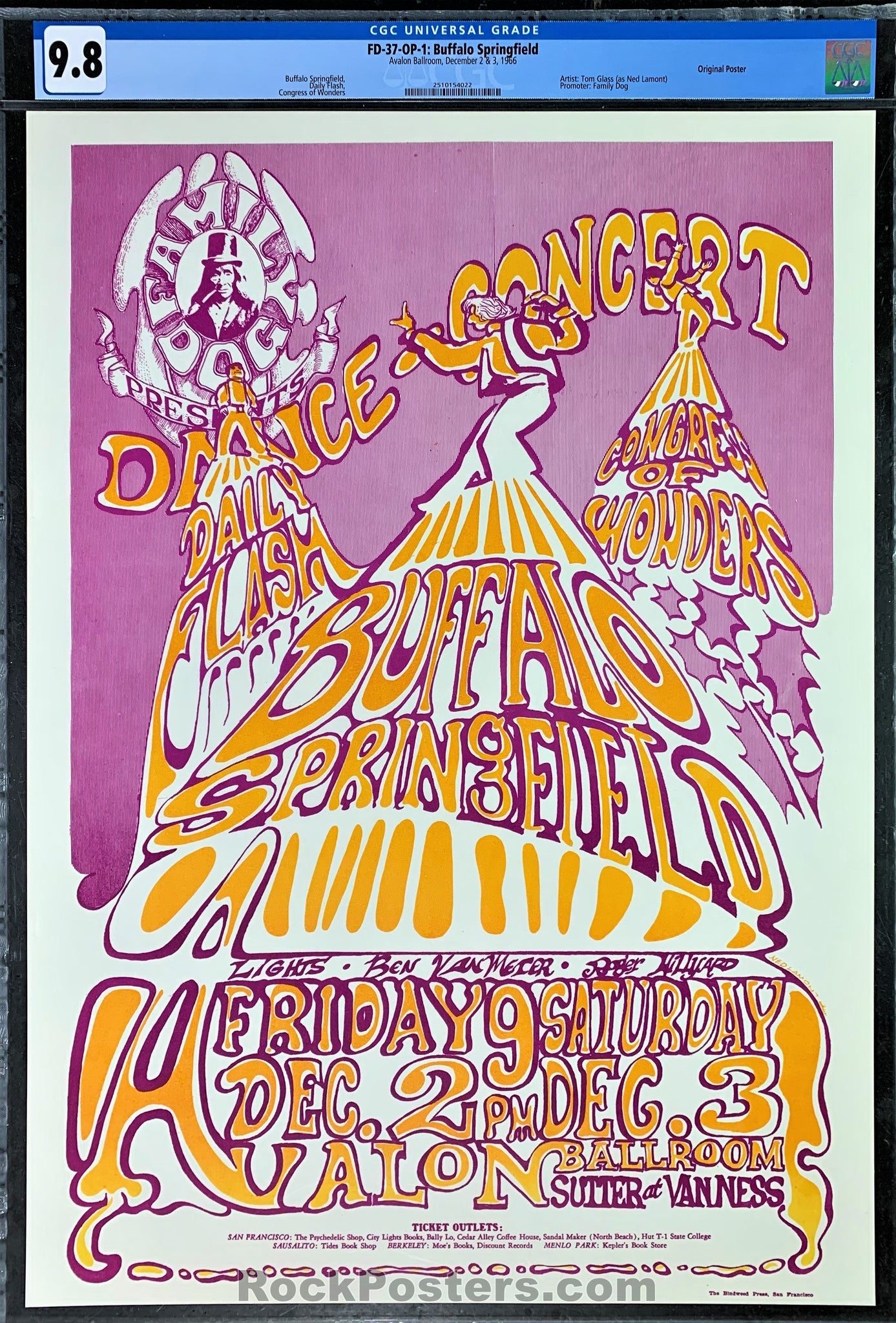 AUCTION -  FD-37 - Buffalo Springfield - 1967 Poster - Avalon Ballroom - CGC Graded 9.8