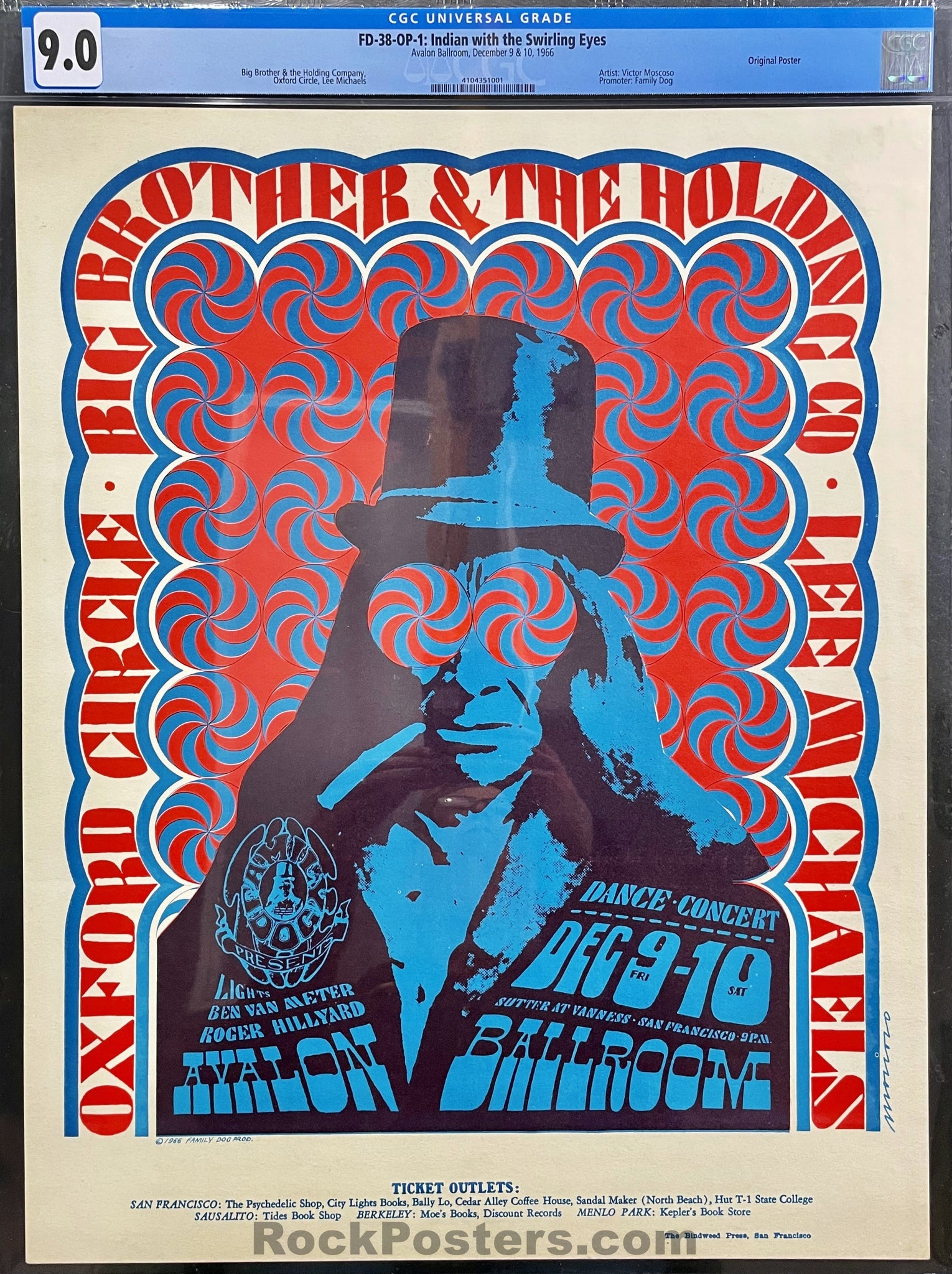AUCTION - FD-38 - Big Brother Janis Joplin - 1966 Moscoso Poster - Avalon Ballroom - CGC Graded 9.0
