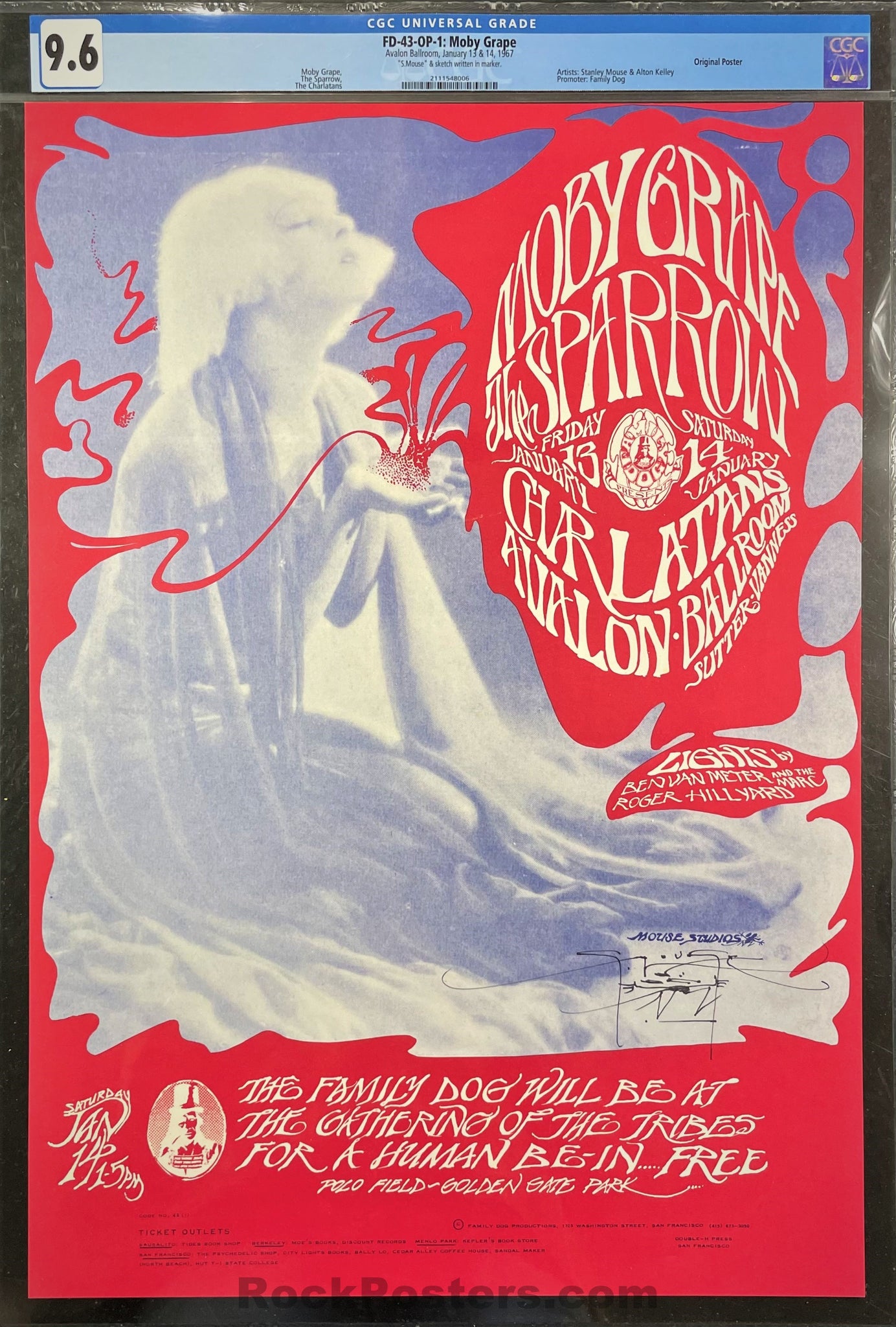 AUCTION - FD-43 - Moby Grape - Mouse SIGNED - 1966 Poster - Avalon Ballroom - CGC Graded 9.6
