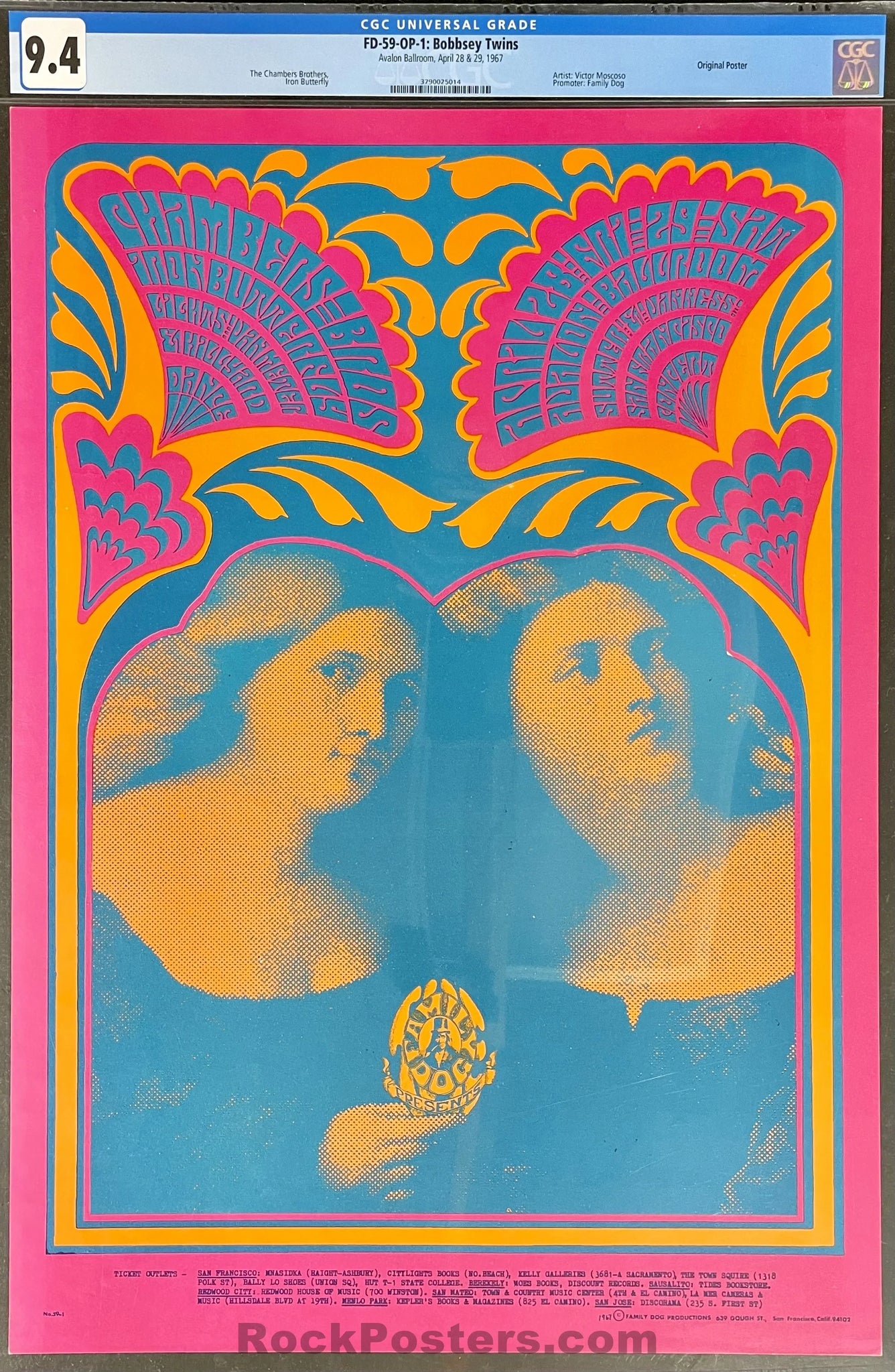 AUCTION - FD-59 - Chambers Brothers - Victor Moscoso - 1967 Poster - Avalon Ballroom - CGC Graded 9.4