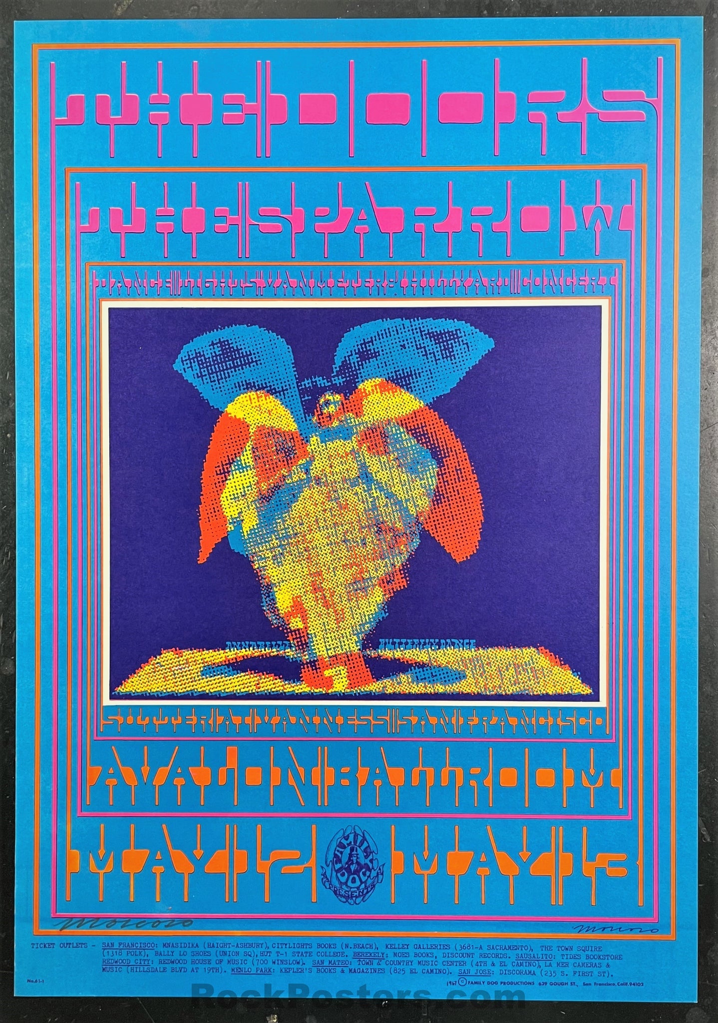 AUCTION - FD-61 - Doors Sparrow - Moscoso Signed - 1967 Poster - Avalon Ballroom - Near Mint