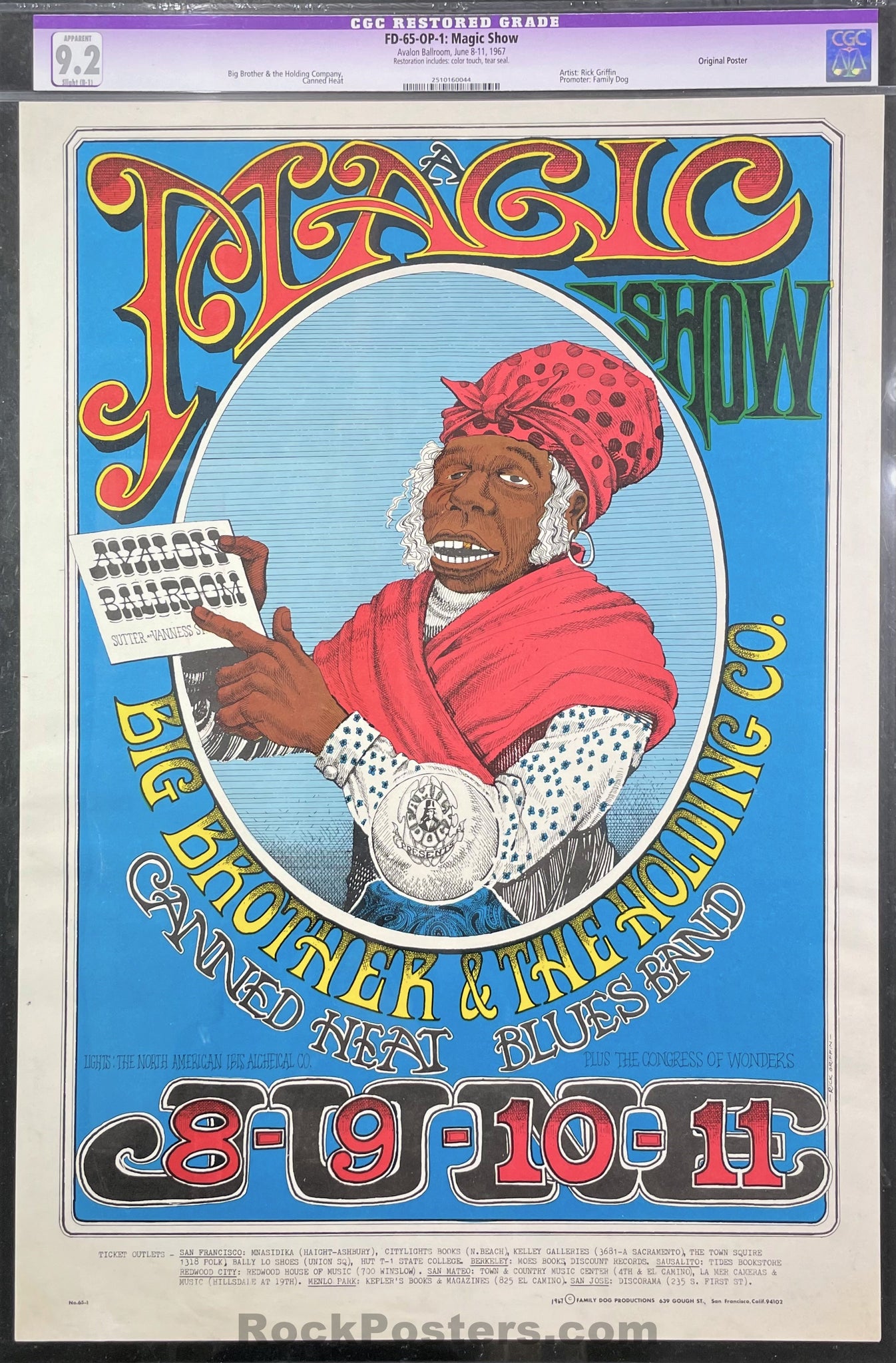 AUCTION -  FD-65 - Janis Joplin Big Brother - 1967 Poster - Avalon Ballroom - CGC Graded 9.2