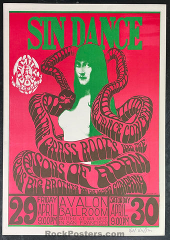 AUCTION - FD-6 - Sin Dance - Wes Wilson SIGNED - 1966 Poster - Avalon Ballroom - Near Mint
