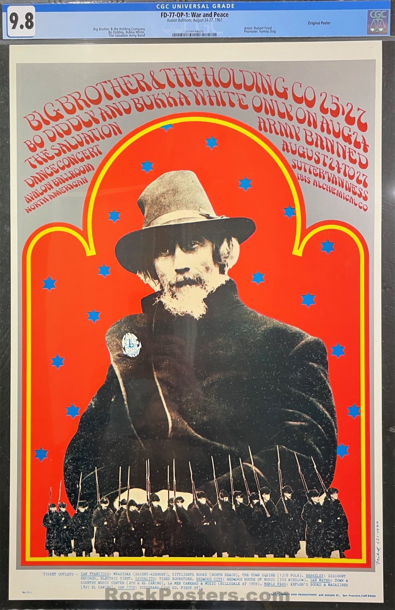 AUCTION - FD-77 - Big Brother Janis Joplin - 1967 Poster - Avalon Ballroom - CGC Graded 9.8