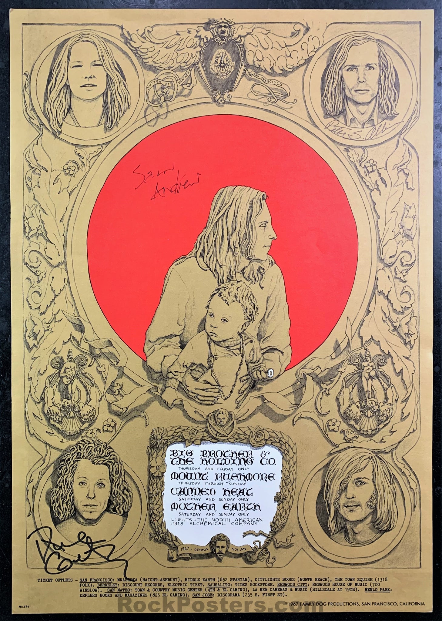 AUCTION - FD-72 - Big Brother - Band Members Signed - 1967 Poster - Avalon Ballroom - Excellent
