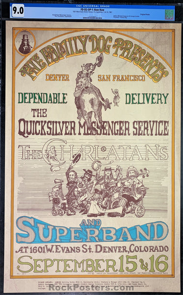 AUCTION - FDD-2 - Quicksilver Messenger - 1967 Poster - Family Dog Denver - CGC Graded 9.0