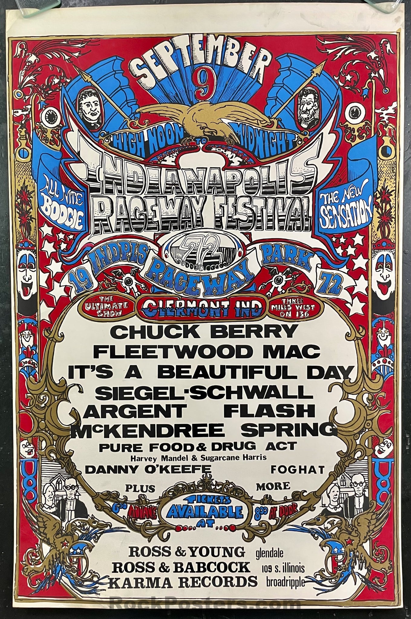 AUCTION - Fleetwood Mac Foghat - 1972 Poster - Indianapolis Festival - Excellent