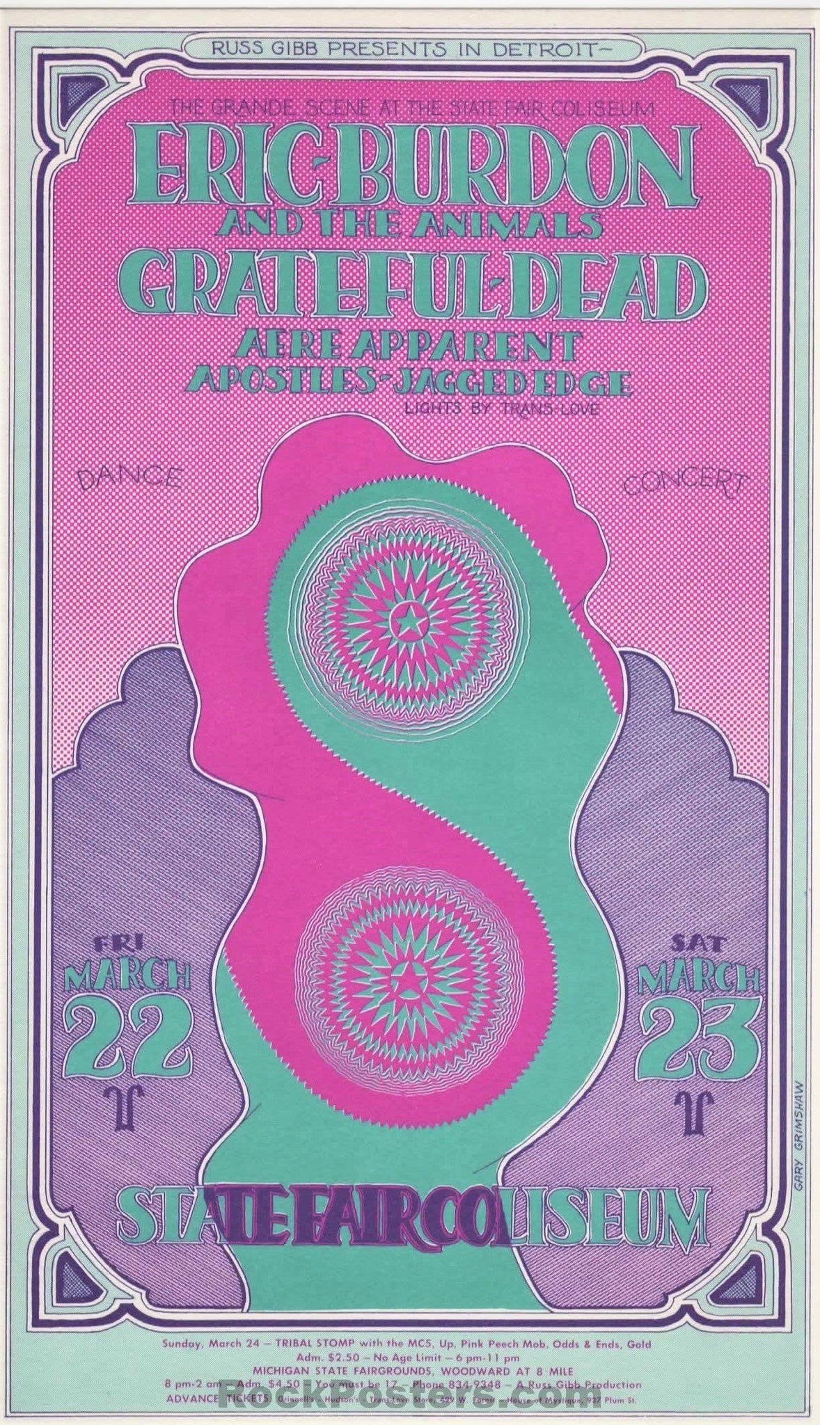 AUCTION -  GB-75 - Grateful Dead - 1968 Postcard - State Fair Coliseum - Near Mint