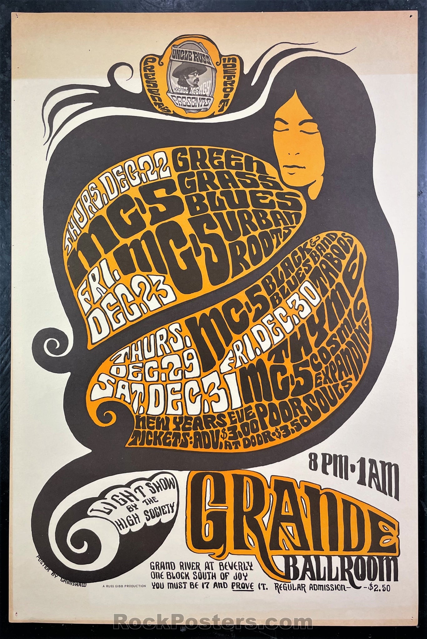 AUCTION - Grande - MC5  Early Grimshaw Detroit - 1967 Poster - Excellent