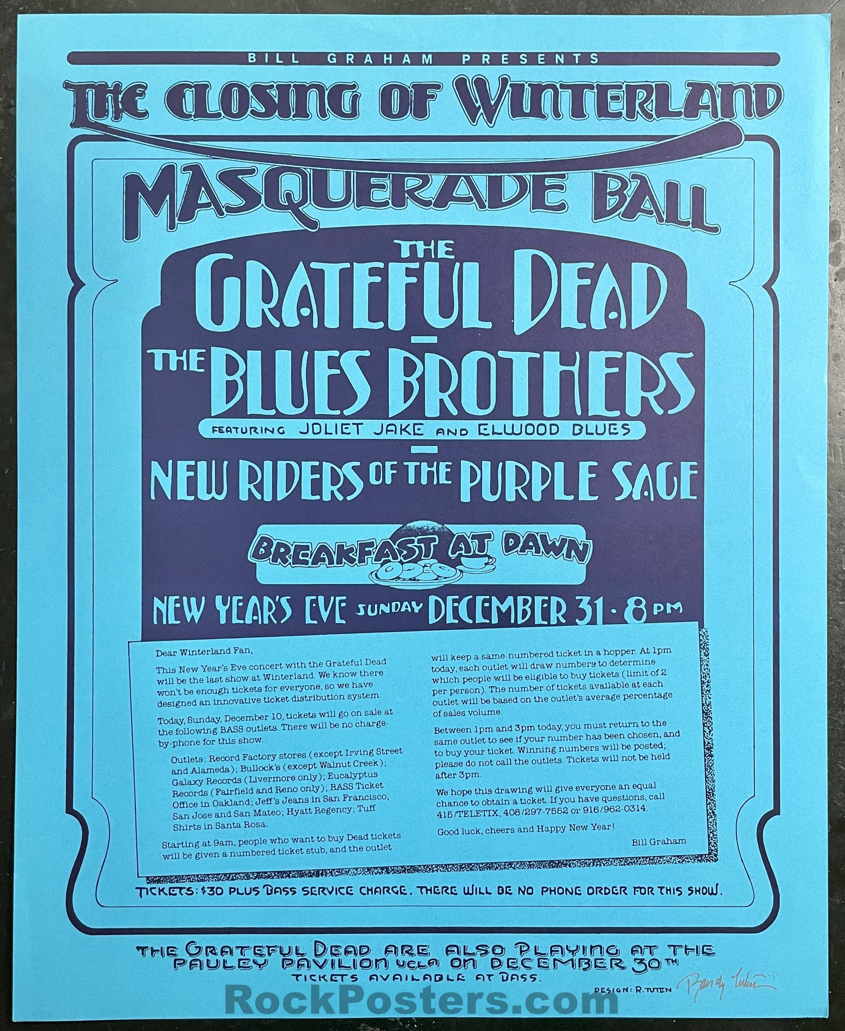AUCTION - AOR 4.38 Alt. - Grateful Dead Blues Brothers - Randy Tuten Signed - 1978 Poster - Winterland - Excellent