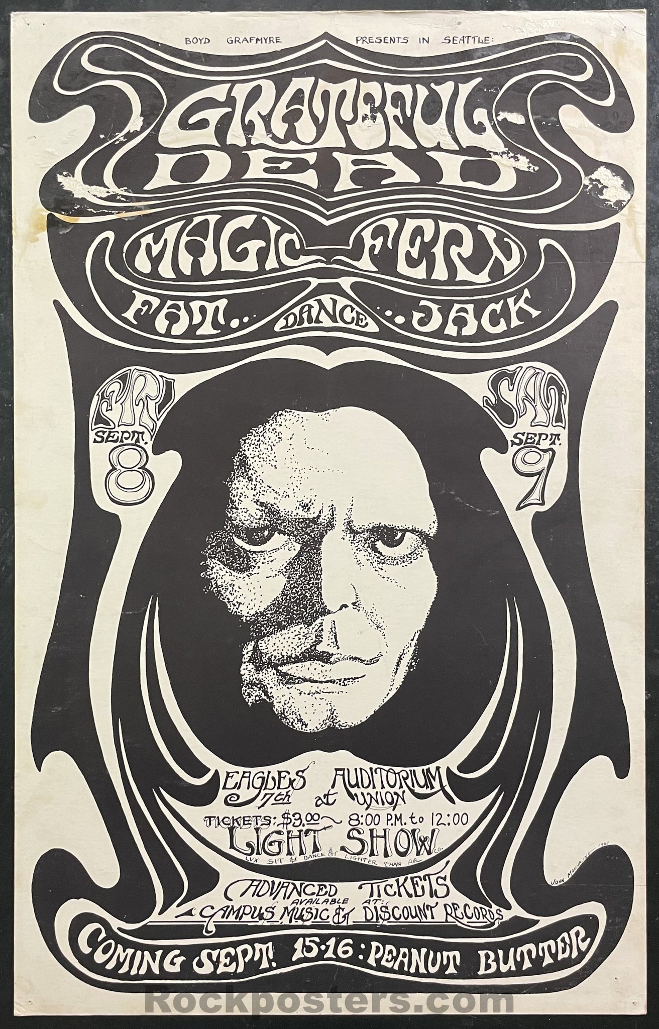 AUCTION - Grateful Dead - John Moehring - 1967 Poster - Seattle Eagles Auditorium - Very Good