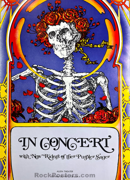 AUCTION - Grateful Dead New Riders - "Skeleton and Roses" - 1971 Poster - Allen Theatre Cleveland - Good