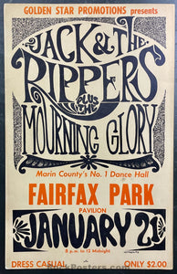 AUCTION - Jack & The Rippers - Golden Star - 1967 Board Poster - Fairfax Park Marin - Excellent