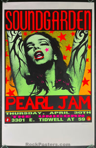 AUCTION - Pearl Jam Soundgarden - Green Lady - Kozik Signed '92 Silkscreen - Houston - Near Mint Minus