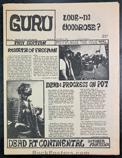 AUCTION - Grateful Dead - Guru Newspaper - 1967 Continental Posters - Santa Clara - Excellent and Near  Mint