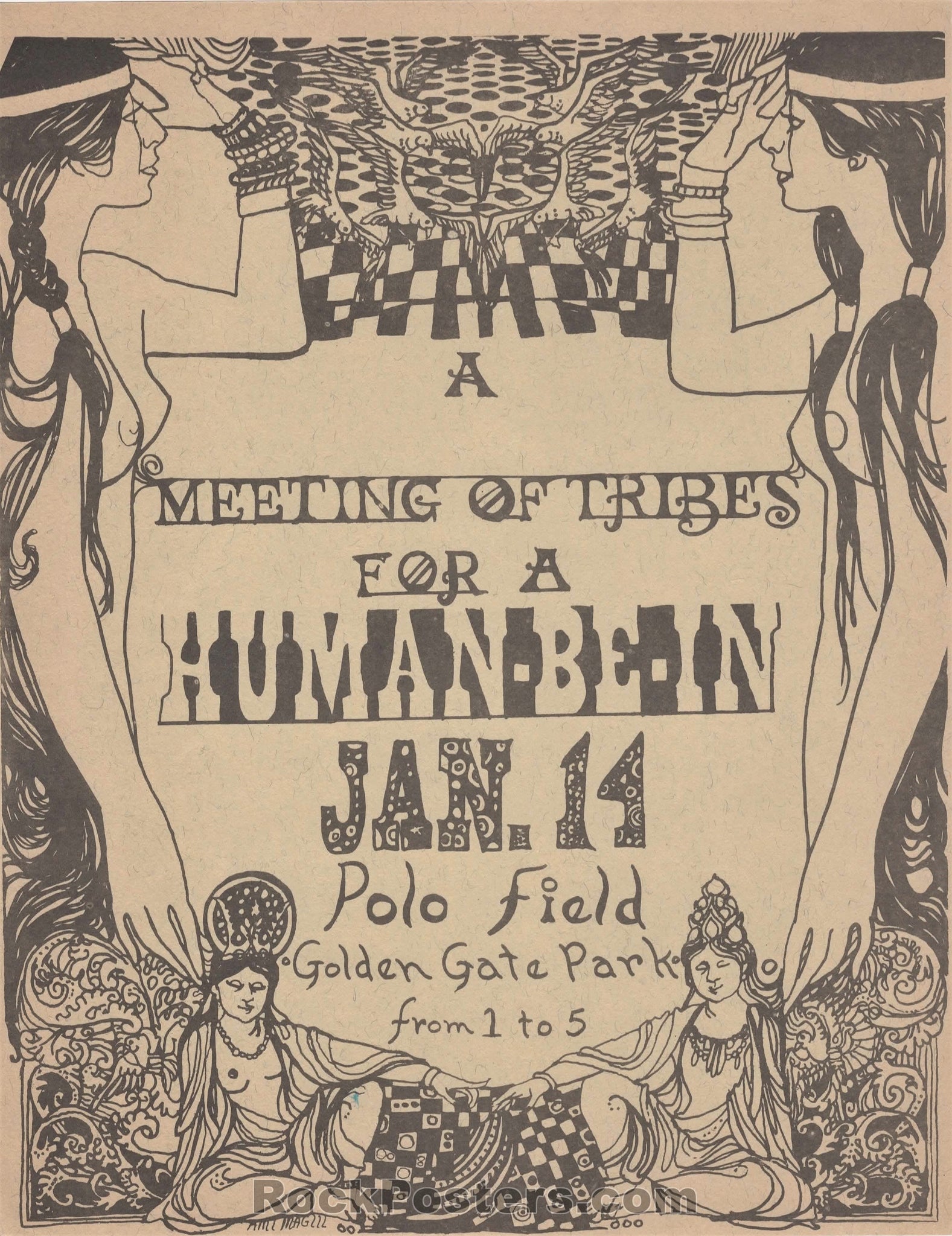 AUCTION - Human Be-In - Grateful Dead Timothy Leary - 1966 Handbill - Golden Gate Park - Near Mint