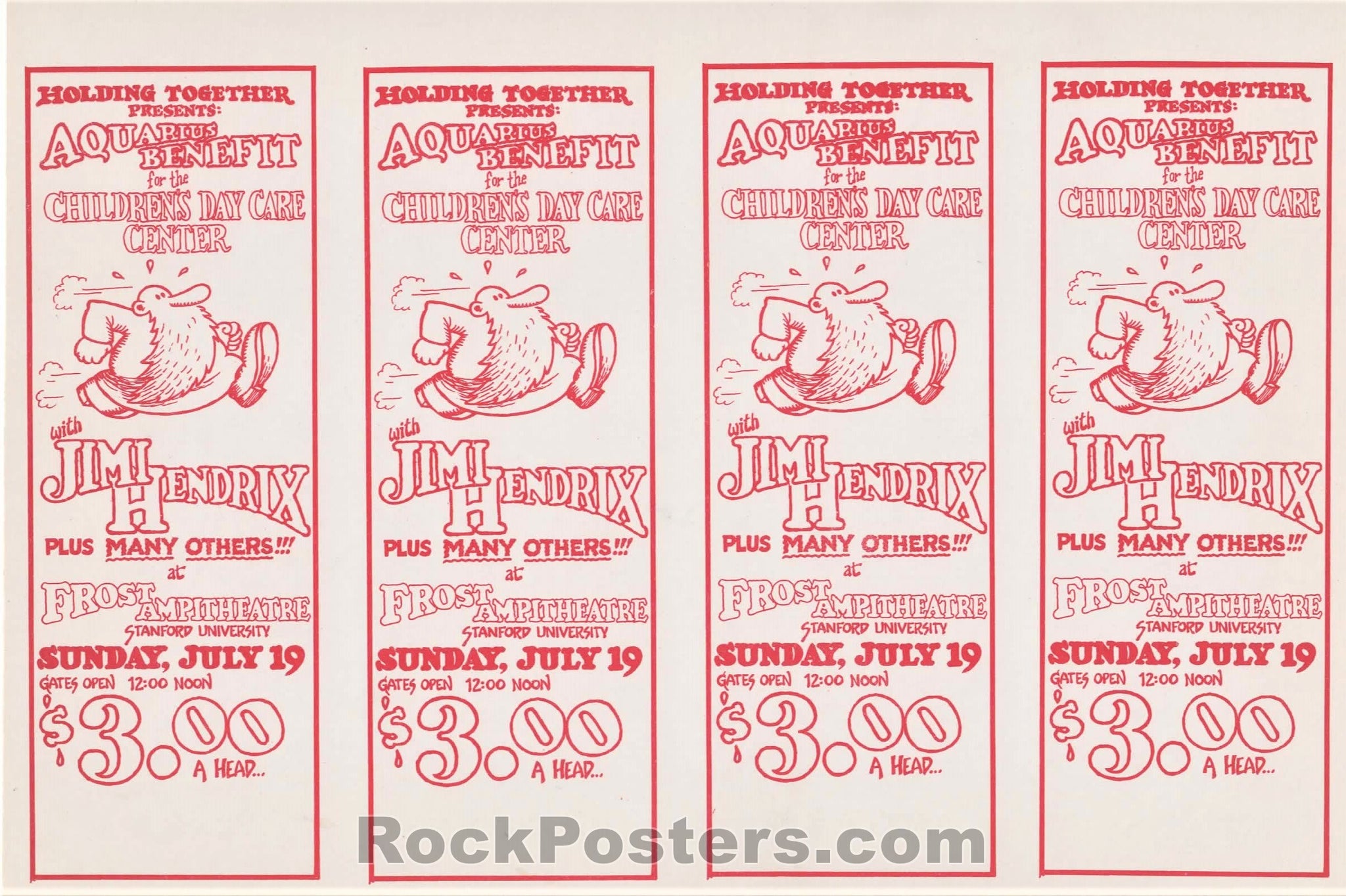 AUCTION - Jimi Hendrix - Frost Stanford - Unused 1970 Ticket Sheet - Near Mint Minus