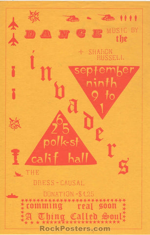 AUCTION - Invaders & Sharon Russell - 1966 Handbill - California Hall - Near Mint