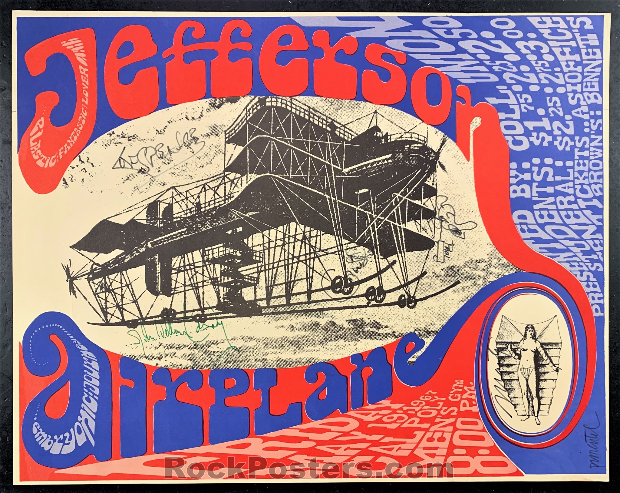 AUCTION -  AOR 3.36 -  Jefferson Airplane Band  & Artist Signed - 1967 Poster - Cal Poly - Near Mint Minus
