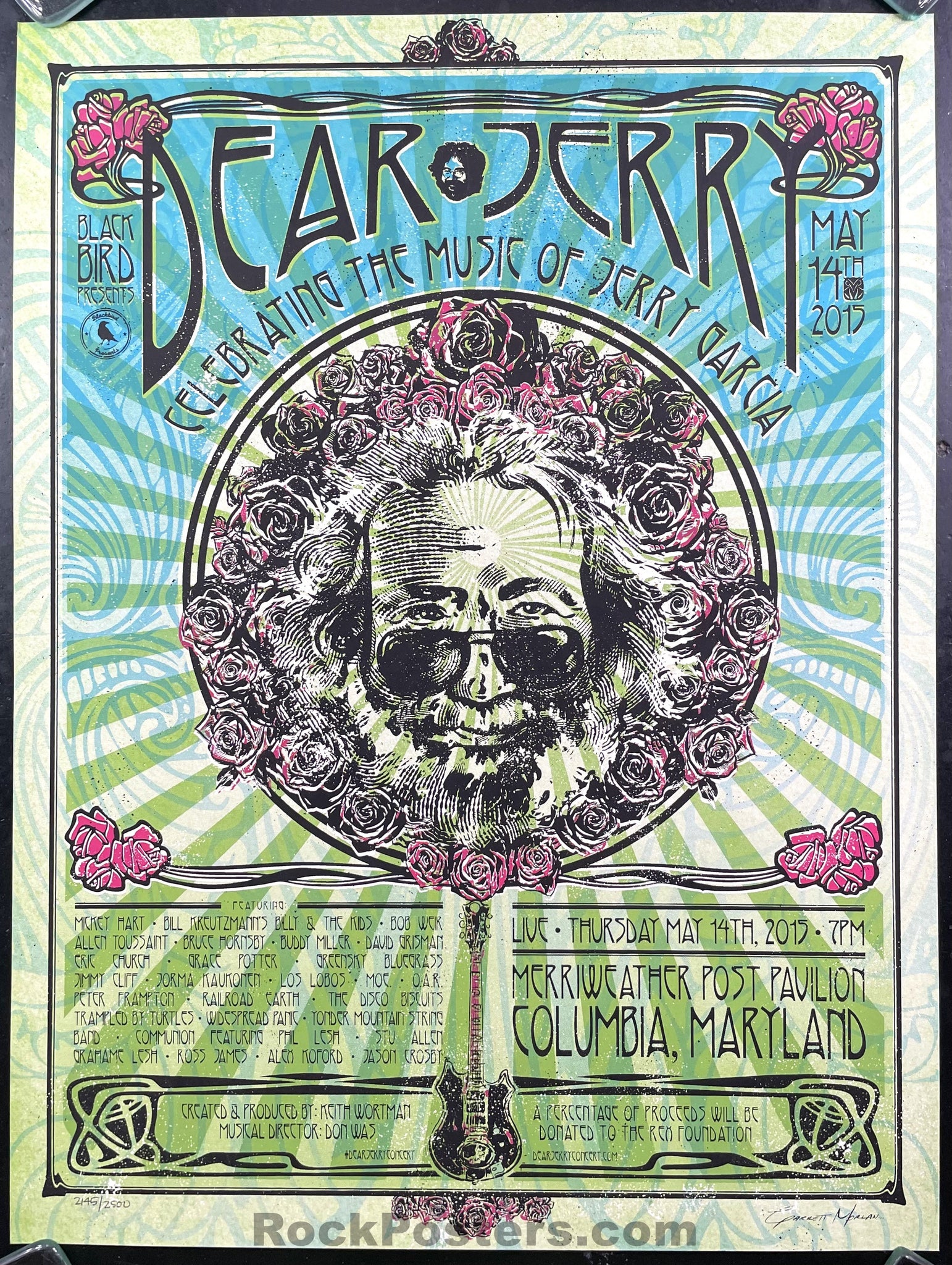 AUCTION - Jerry Garcia - Grateful Dead - Garrett Morian Signed -  2015 Silkscreen Poster - Columbia, MD - Excellent