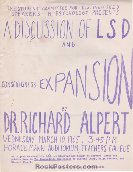 AUCTION - A Discussion of LSD and Consciousness Expansion - Dr. Richard Alpert -  Handbill - Excellent