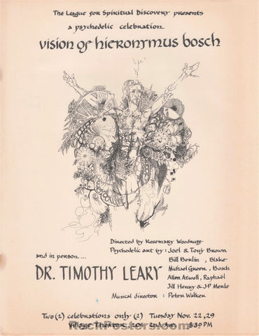 AUCTION - Timothy Leary - LSD 1966 New York - Psychedelic Celebration Handbill - Excellent