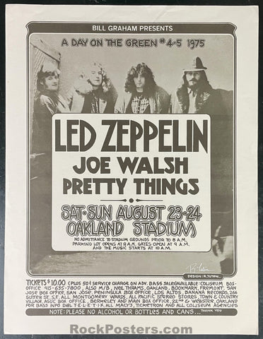 AUCTION - Led Zeppelin Joe Walsh - Randy Tuten Signed - 1975 Poster - Oakland Stadium - Excellent