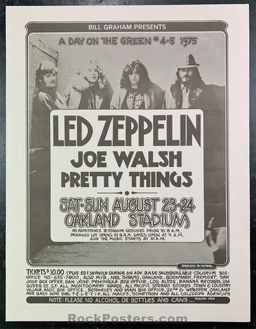AUCTION - Led Zeppelin Joe Walsh - 1975 Poster - Randy Tuten Signed - Oakland Coliseum - Near Mint Minus