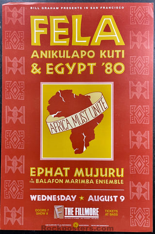 NF-113 - Fela Kuti & Egypt '80 - Arlene Owseichik - 1989 Poster - The Fillmore - Excellent