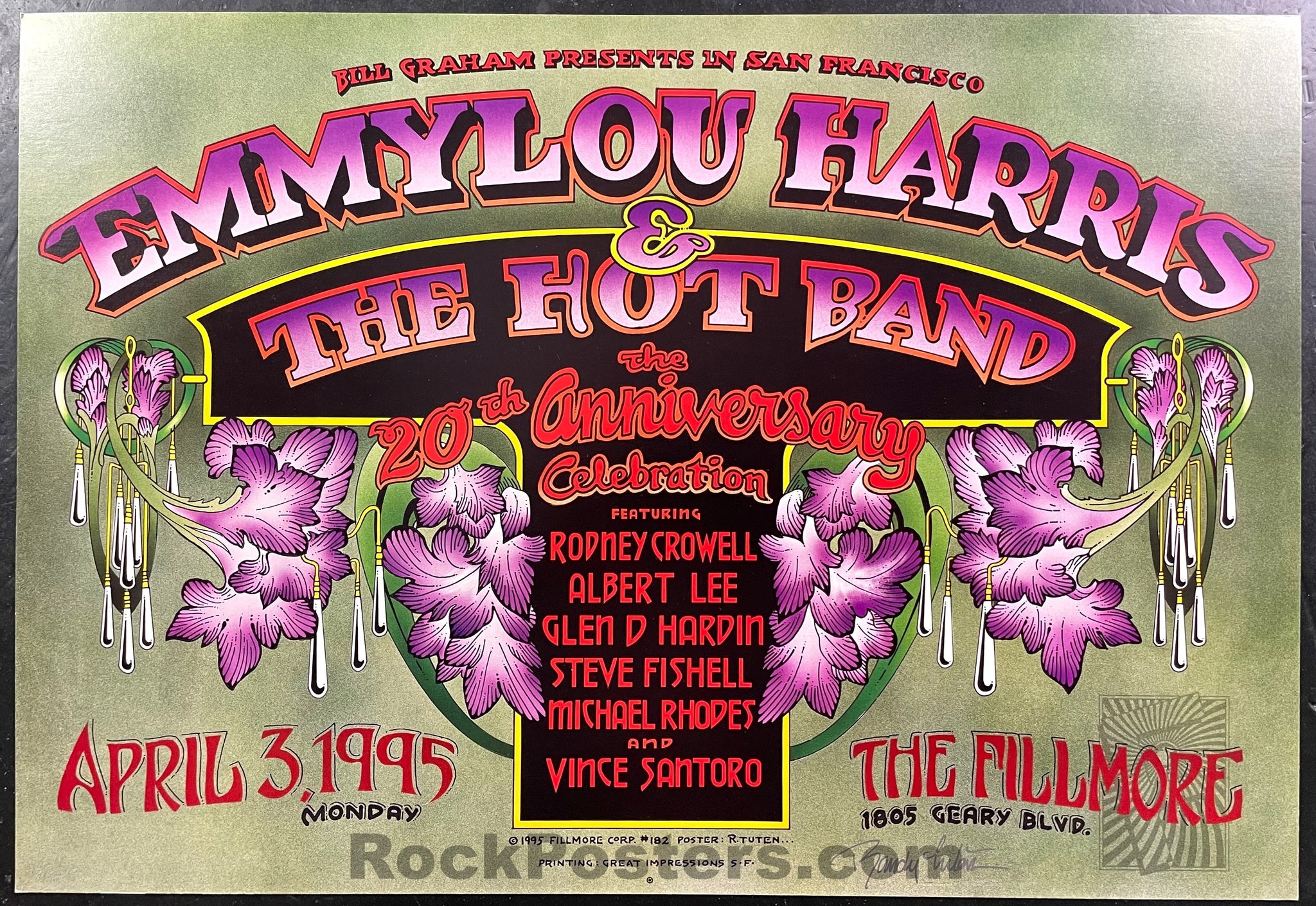 NF-182 - Emmylou Harris - Randy Tuten Signed - 1994 Poster - The Fillmore - Near Mint