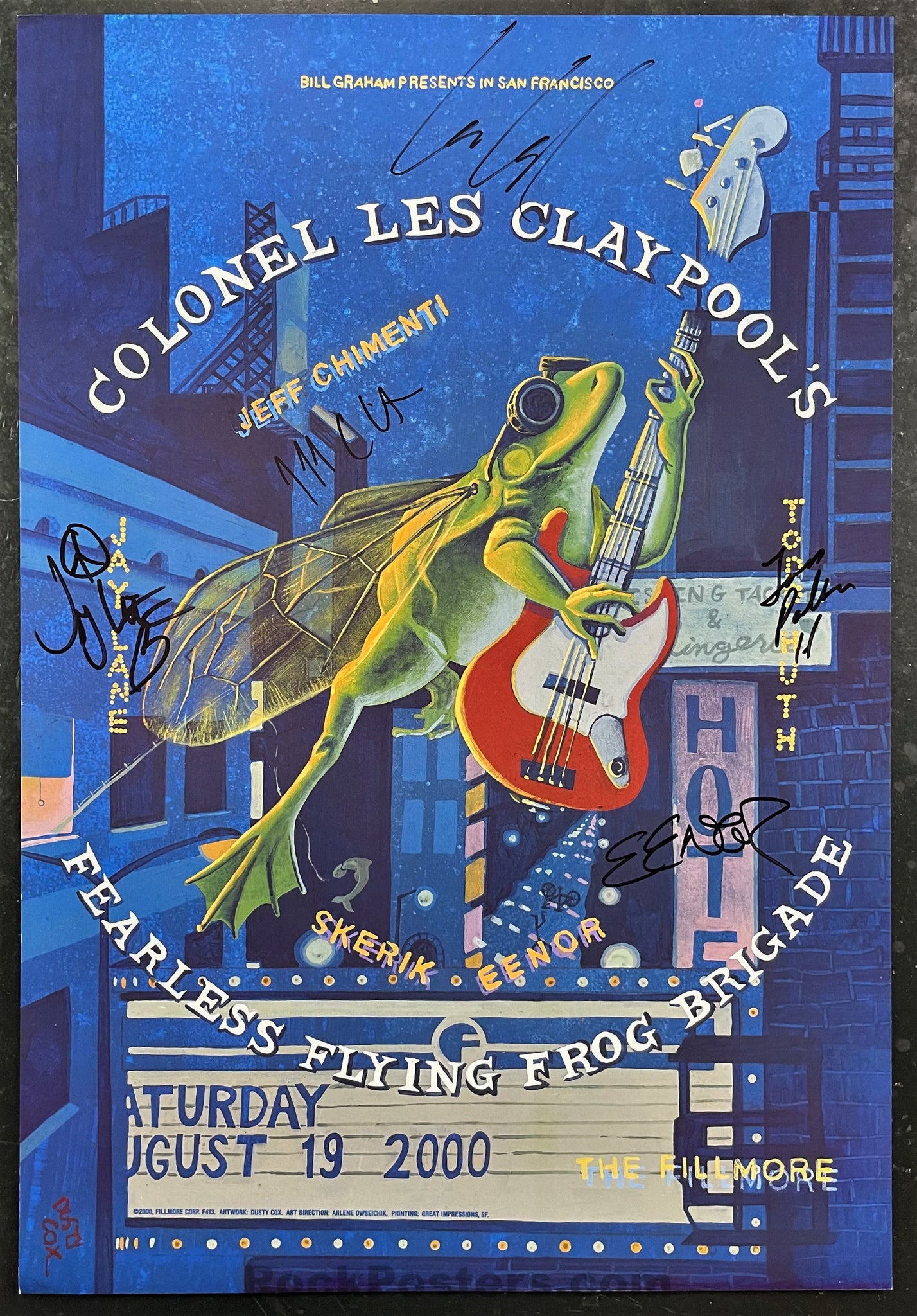 AUCTION - NF-413 - Col. Les Claypool's Fearless Frog Brigade - Band Signed - 2000 Poster - The Fillmore - Near Mint Minus