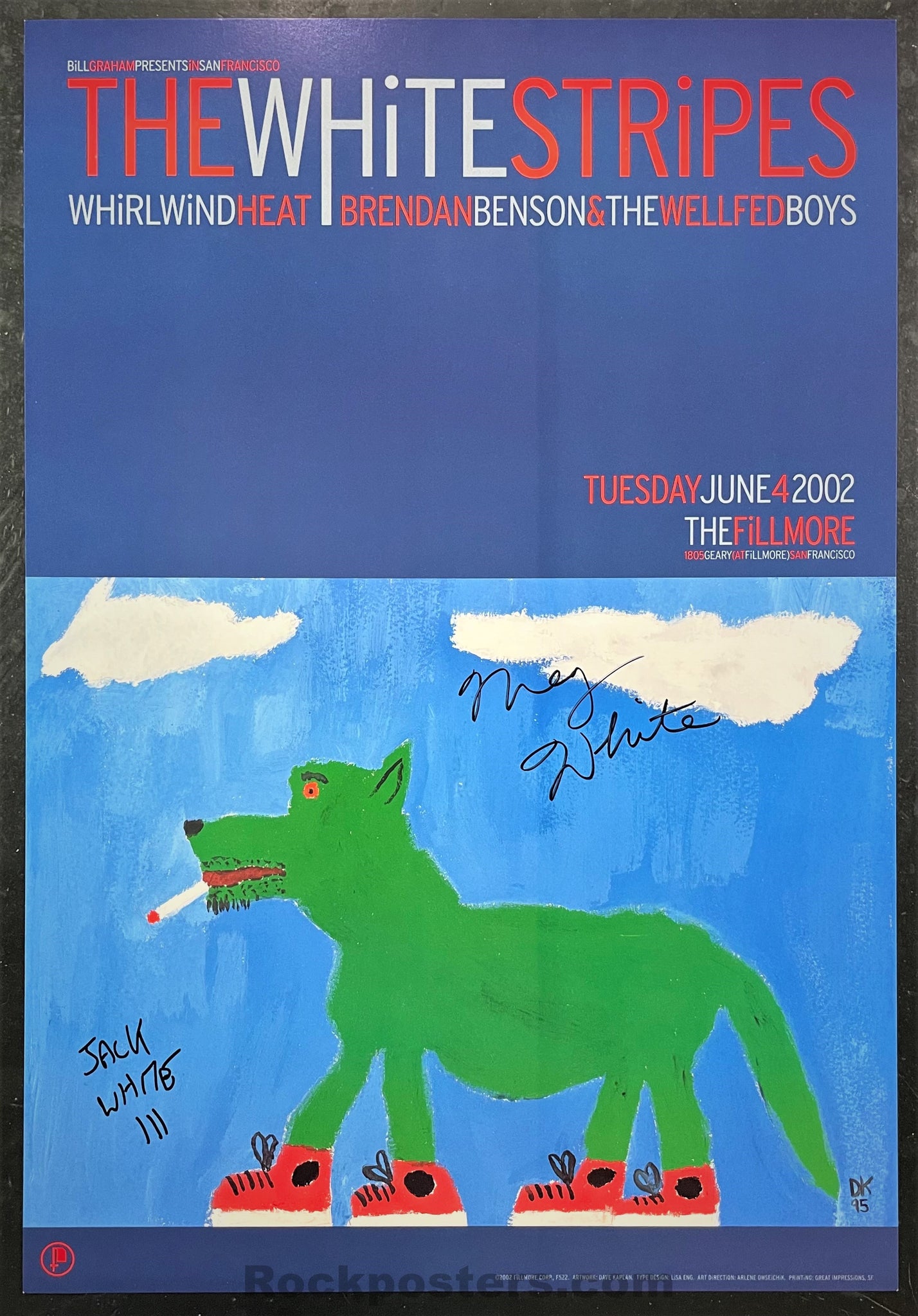 AUCTION - NF-522 - White Stripes - Jack & Meg White SIGNED -  2002 Poster - The Fillmore  - Near Mint Minus