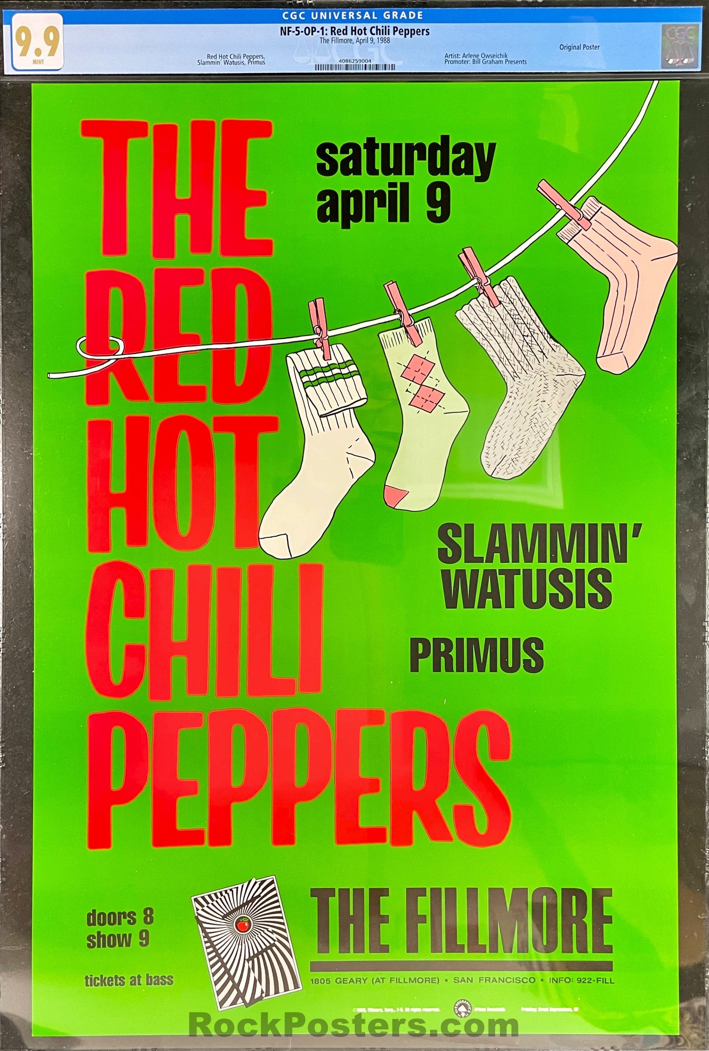 NF-5 - Red Hot Chili Peppers - 1988 Poster - The Fillmore - CGC Graded 9.9 Mint