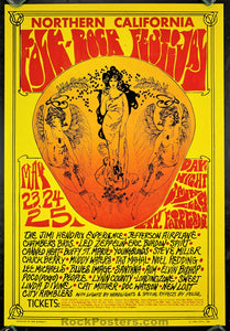 AUCTION - Northern California Folk Rock Festival  - Jimi Hendrix Led Zeppelin 1969 Fillmore Era Poster -  Near Mint