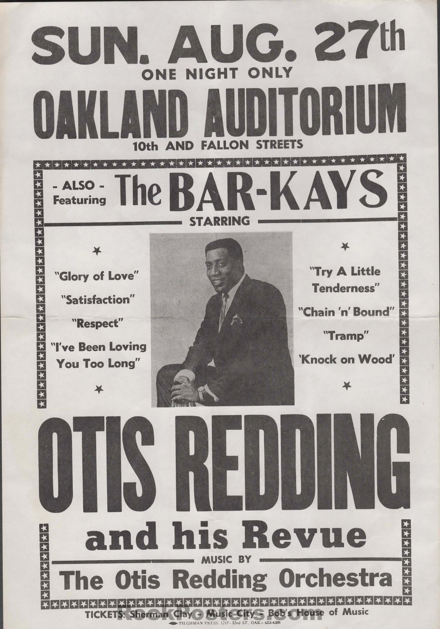 AUCTION - Otis Redding - Boxing Style - 1967 Handbill - Oakland Auditorium - Excellent