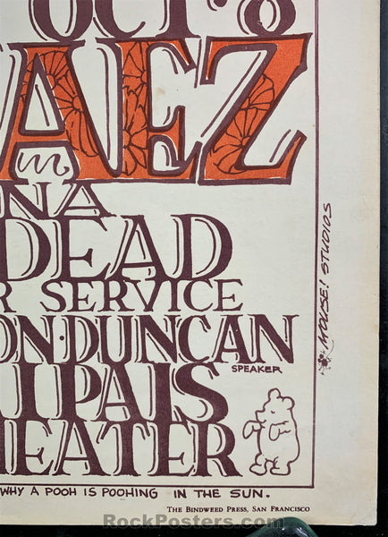 AUCTION - AOR 2.325 - Grateful Dead Quicksilver "Peace Pooh" - Mouse Signed - 1966 Poster - Mt. Tamalpais - Near Mint Minus