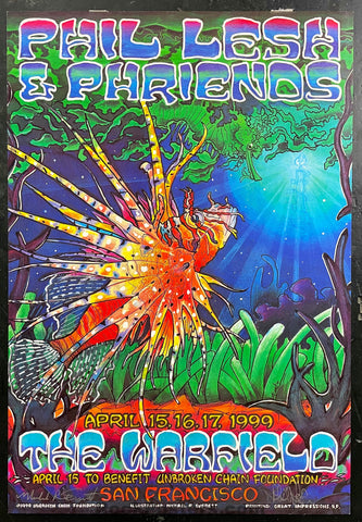AUCTION - Phil Lesh & Phriends - Michael Everett Signed - 1999 Poster - The Warfield - Excellent