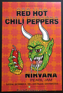AUCTION - BGP-51 - Red Hot Chili Peppers - Nirvana Pearl Jam - 1991 Poster - Cow Palace - Mint