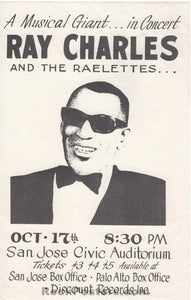 AUCTION - Ray Charles - 1968 Handbill - San Jose Civic Auditorium - Excellent