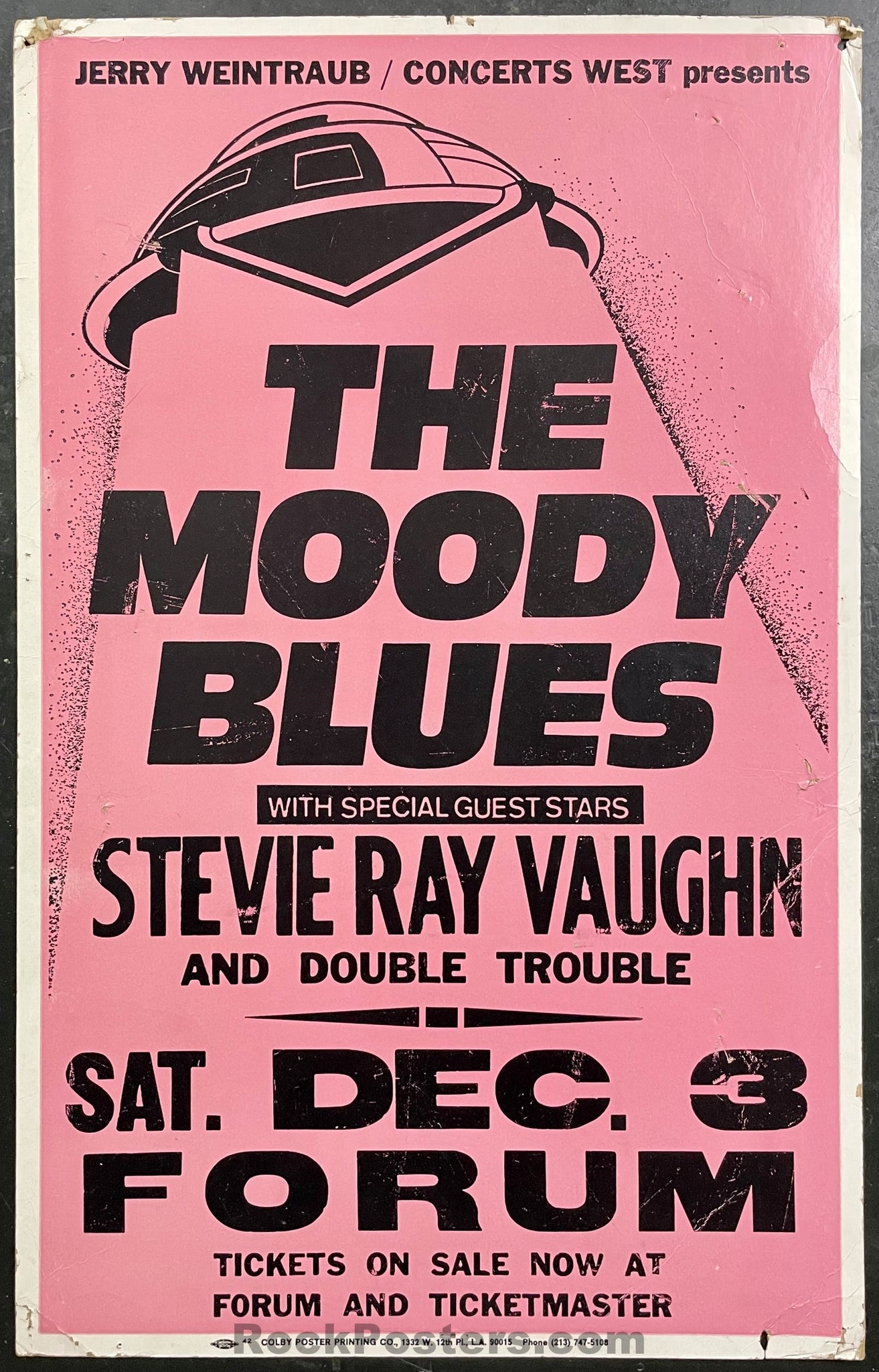 AUCTION - Stevie Ray Vaughan -  Moody Blues - 1983   Board Poster - LA Forum - Very Good
