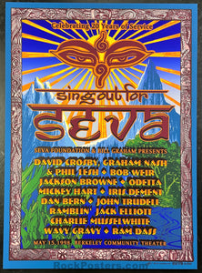 AUCTION - Sing Out for Seva -  Bob Weir David Crosby - Alton Kelley Double  SIGNED - 1998 Poster - Near Mint