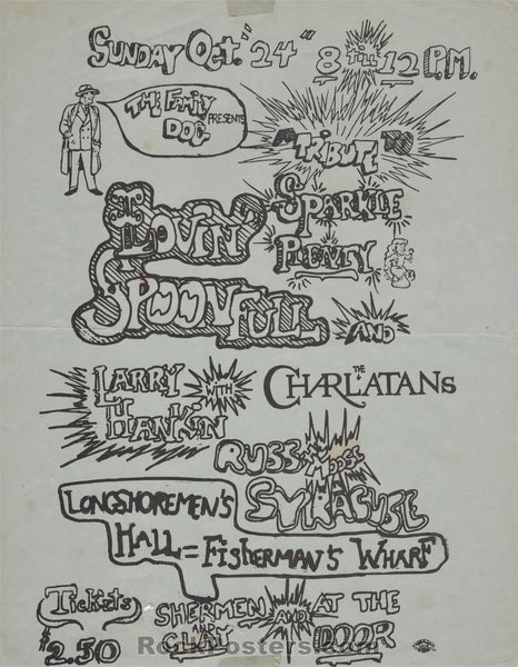 AUCTION - AOR 2.11 - Tribute to Sparkle Plenty - Lovin Spoonful - 1966 Handbill - Longshoremen's Hall - Good