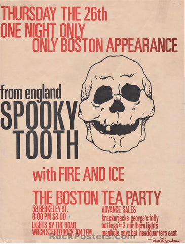 AUCTION - Spooky Tooth 1968 Handbill - Boston Tea Party - Excellent