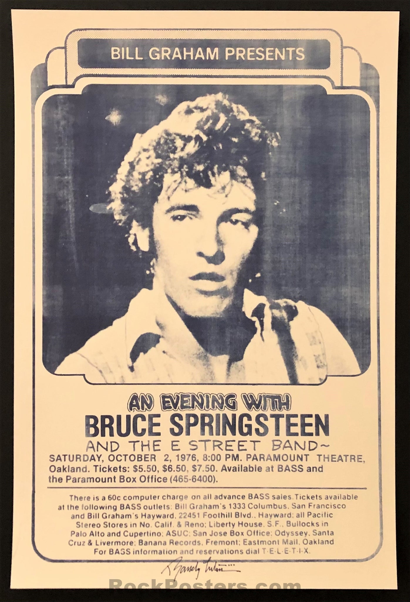 AUCTION - Bruce Springsteen - Randy Tuten Signed - 1976 Original Poster - Oakland Paramount Theater - Mint