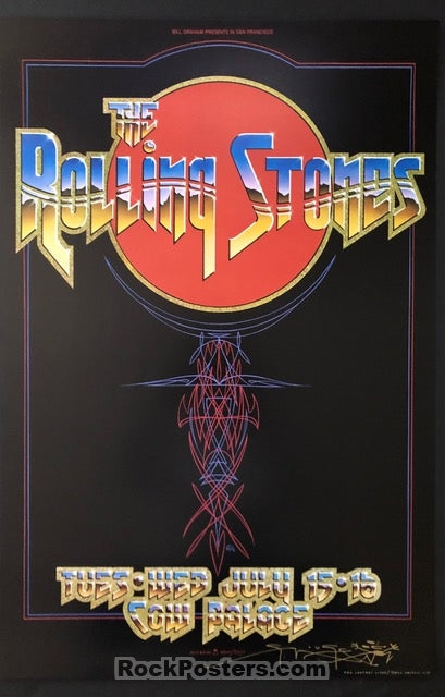 AUCTION - Rolling Stones 1975 Poster - Stanley Mouse Signed - Cow Palace - Mint