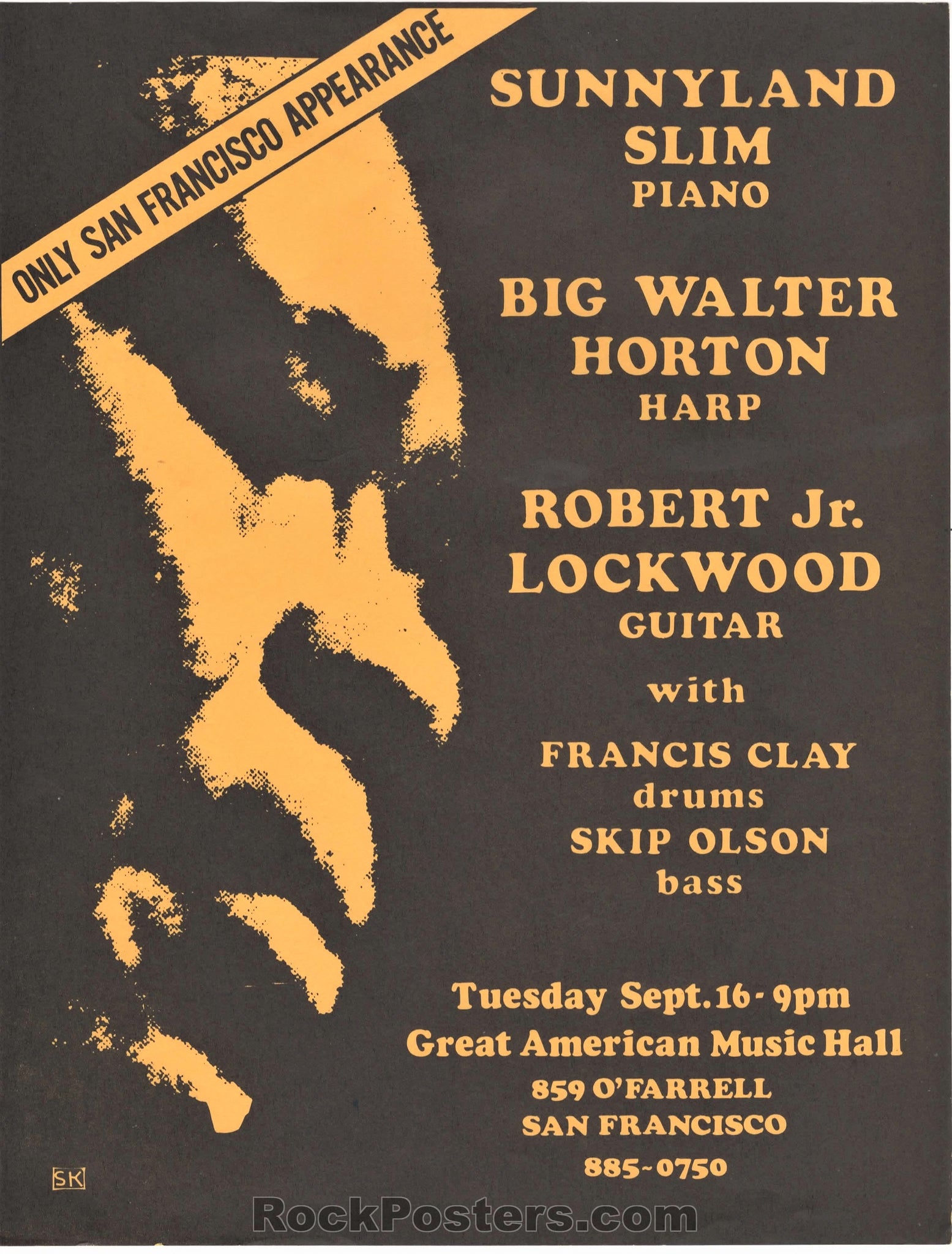 AUCTION - AOR-4.27 - Sunnyland Slim - 1975 Handbill - Great American Music Hall - Near Mint